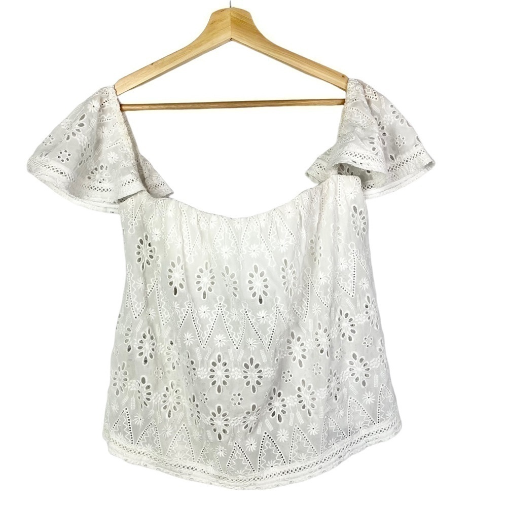 Lovers + Friends White Eyelet Lace Off Shoulder Blouse S - Picture 2 of 5